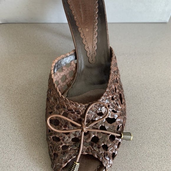 *NIB* GUGLIELMO ROTTA "INTRECCIATO" BROWN LEATHER SLIDE SANDAL_sz 9 - Picture 6 of 13